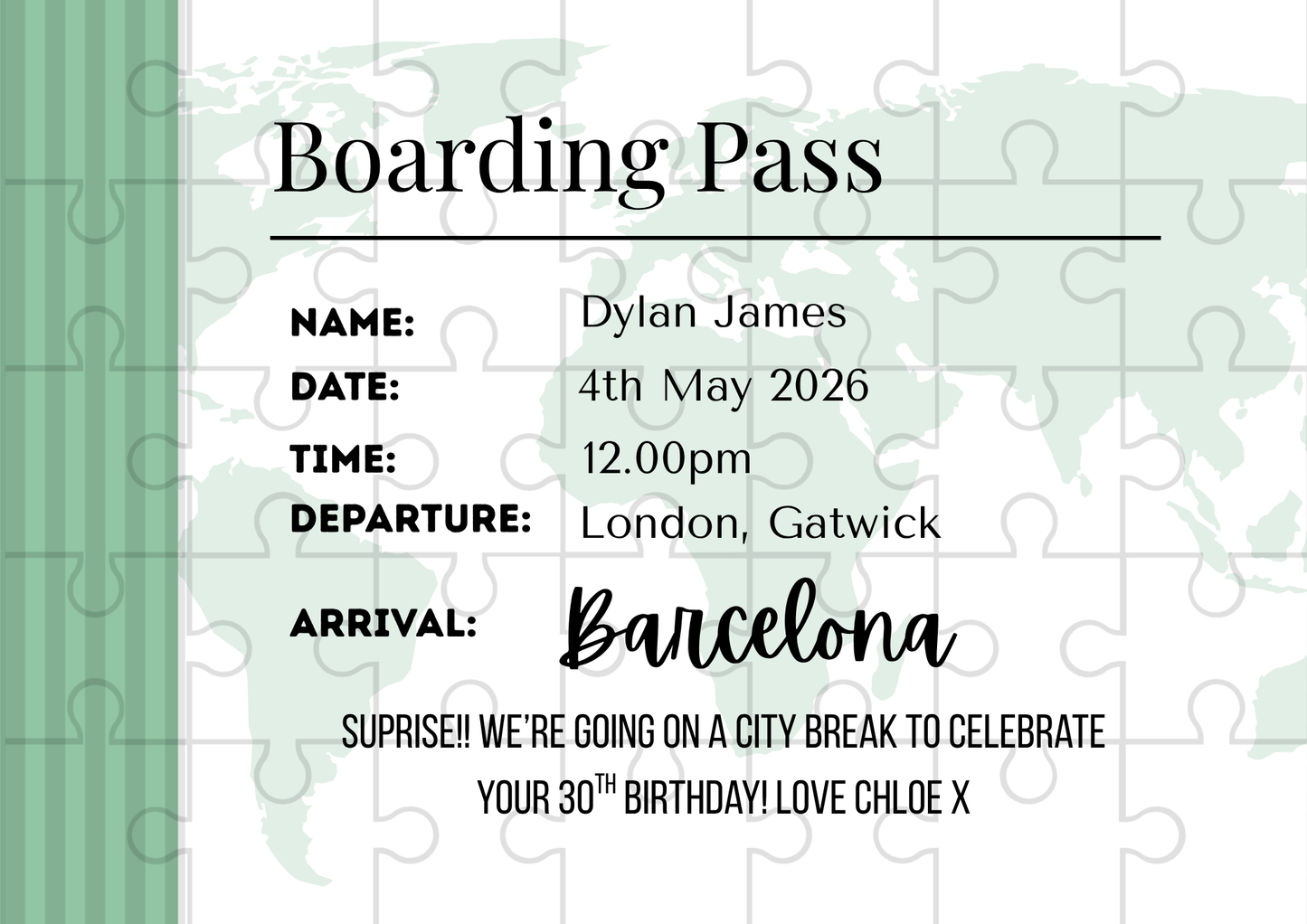 Green Boarding Pass Custom Puzzle