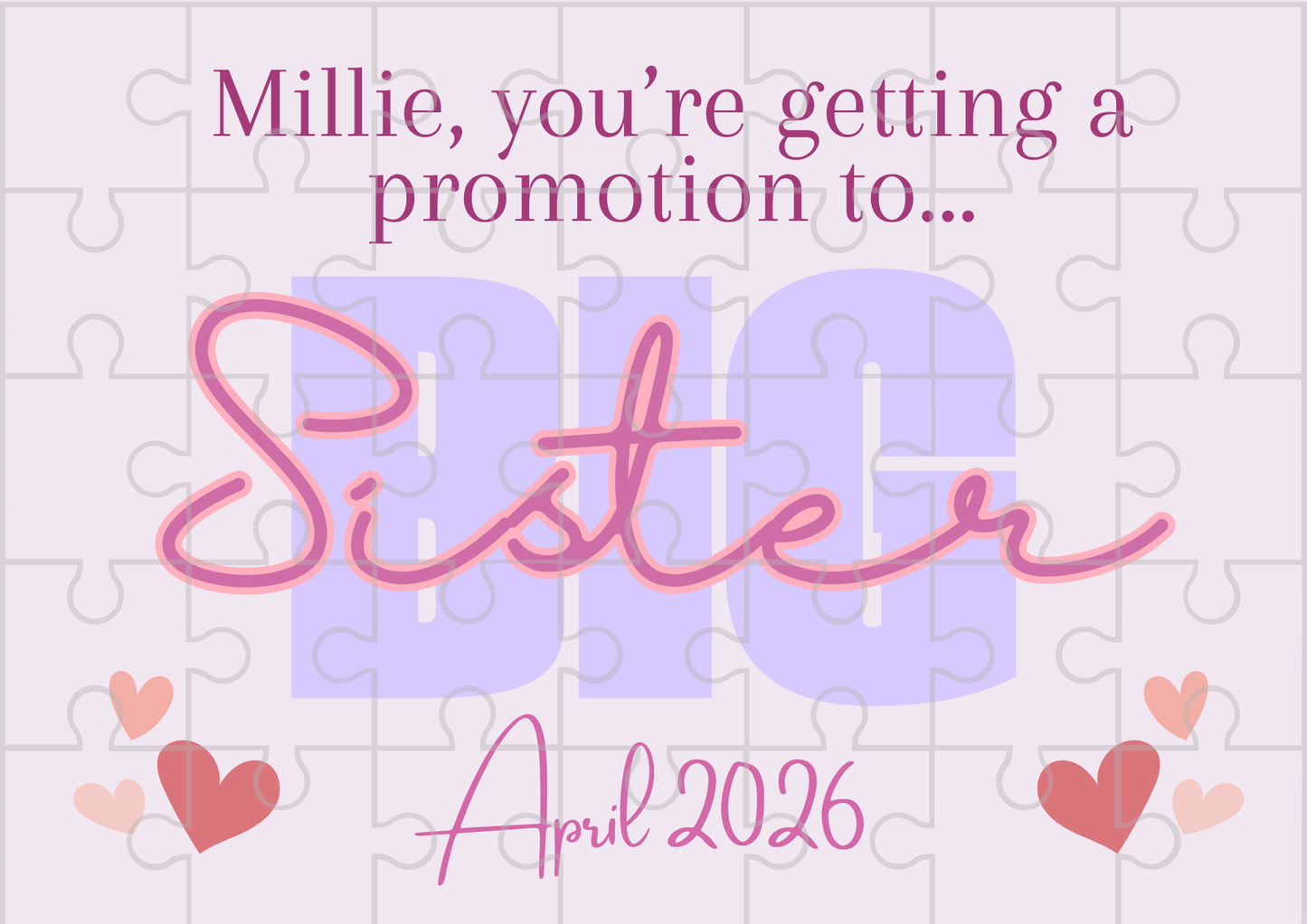 Pregnancy Announcement ‘Promoted to Big Sister’ Surprise - Custom Gift Puzzle