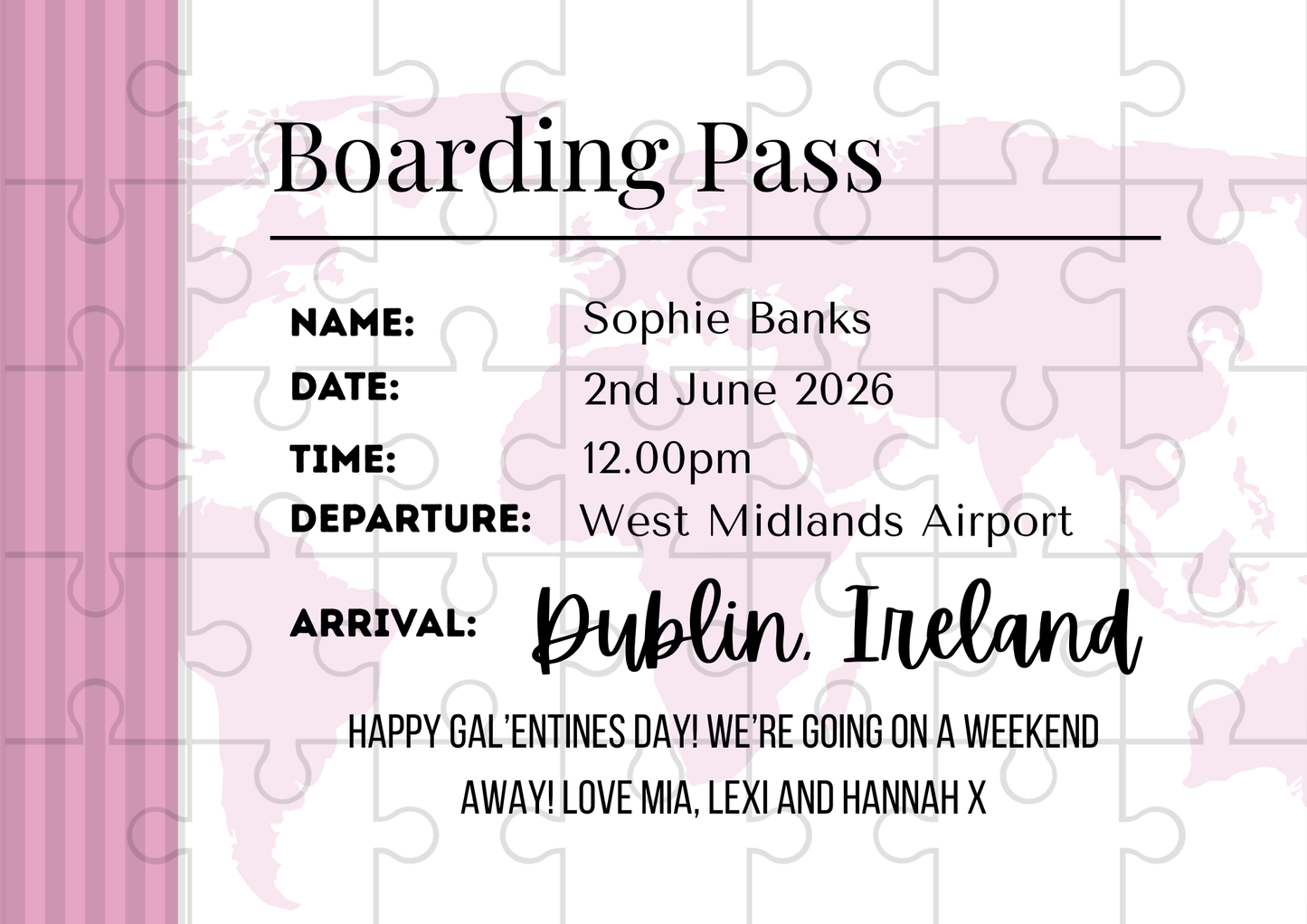 Pink Boarding Pass Custom Puzzle