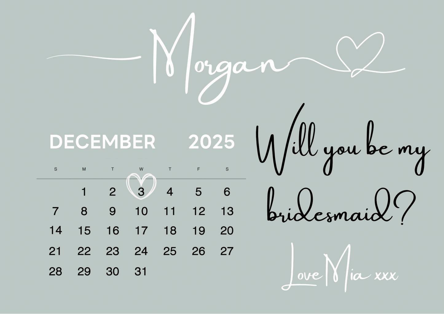 Bridesmaid Proposal Calendar Surprise - Custom Gift Puzzle