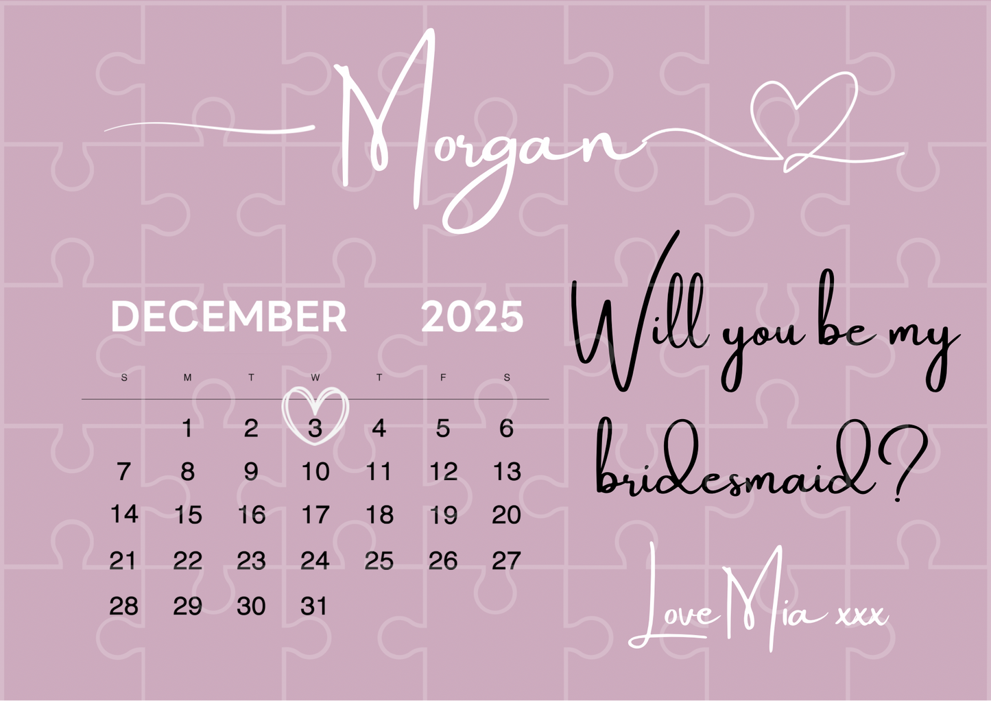 Bridesmaid Proposal Calendar Surprise - Custom Gift Puzzle