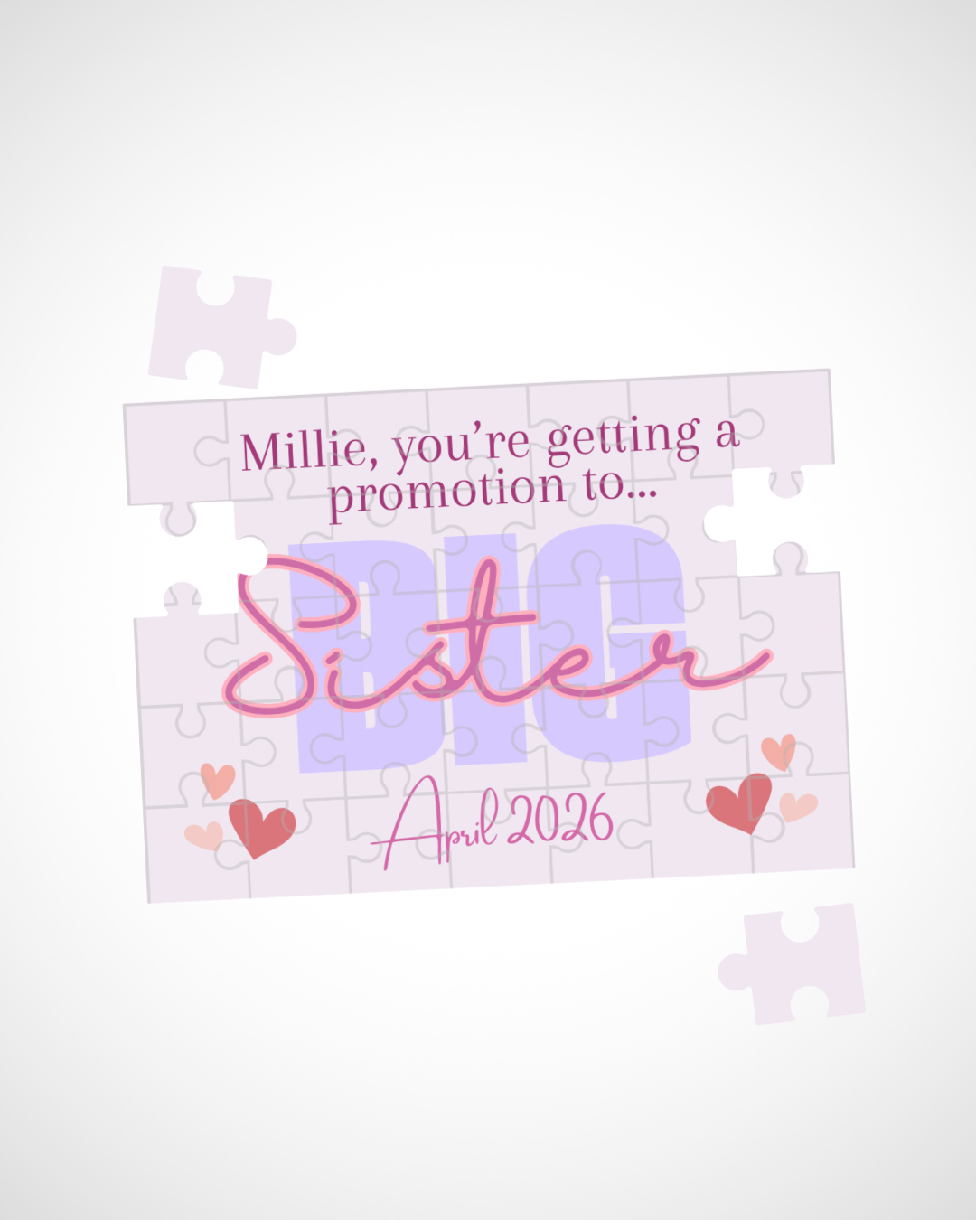 Pregnancy Announcement ‘Promoted to Big Sister’ Surprise - Custom Gift Puzzle