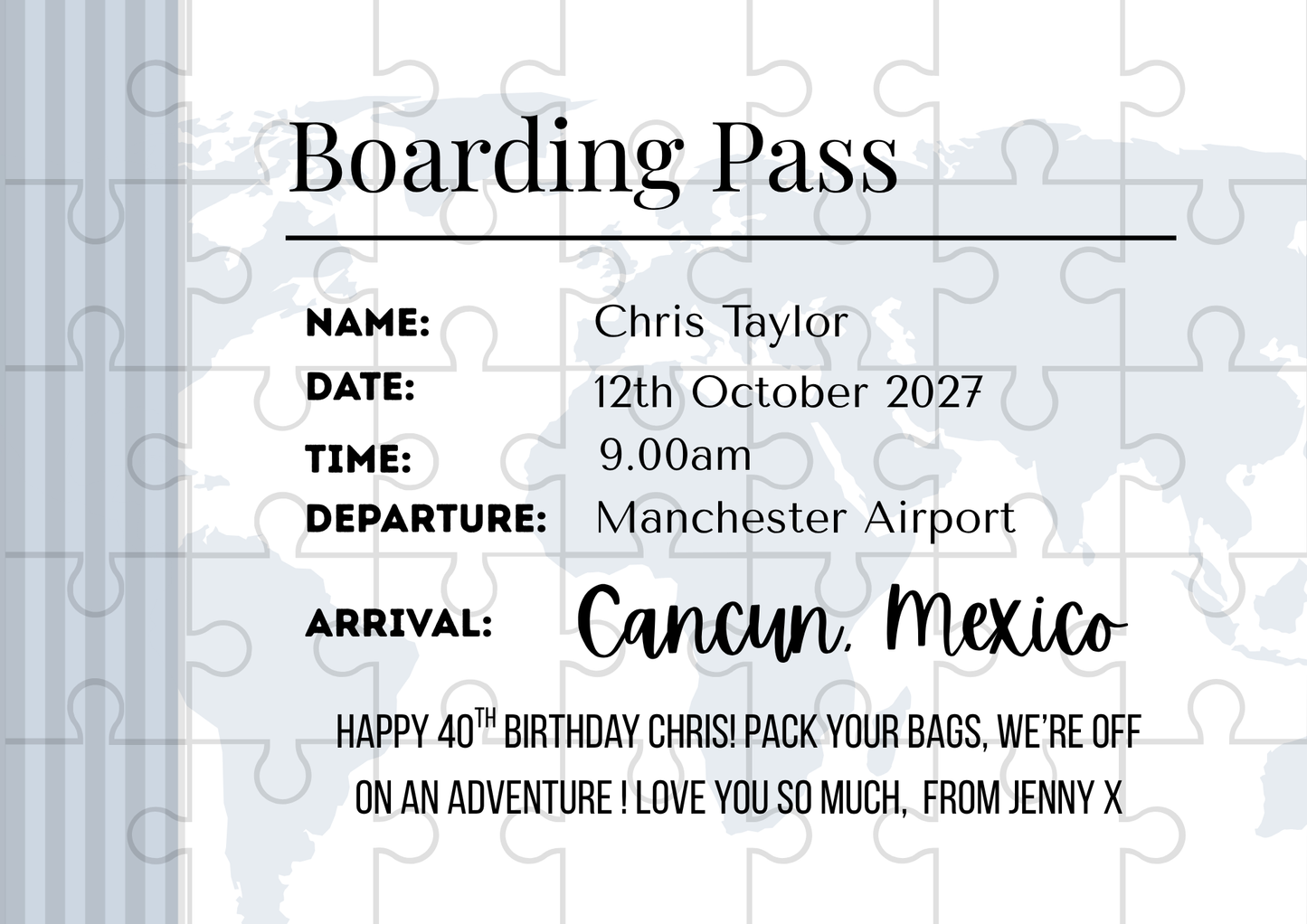 Grey Boarding Pass Custom Puzzle