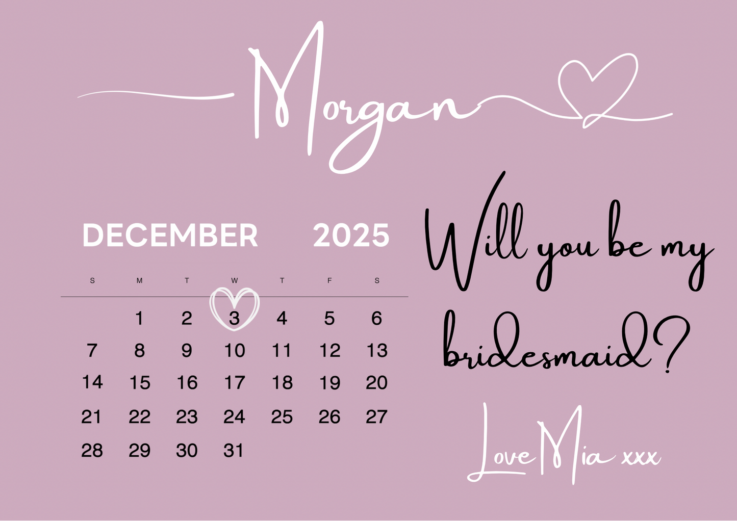 Bridesmaid Proposal Calendar Surprise - Custom Gift Puzzle